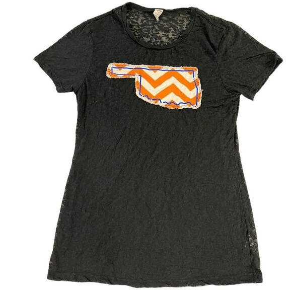 Black Burnout Oklahoma Short Sleeve Shirt with Orange Chevron Oklahoma Cutout - Picture 3 of 10